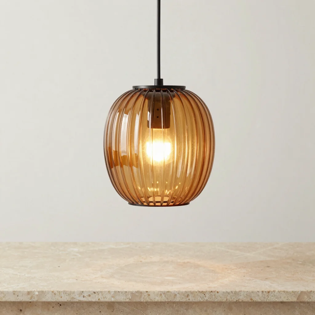 Ribbed Amber Glass Pendant